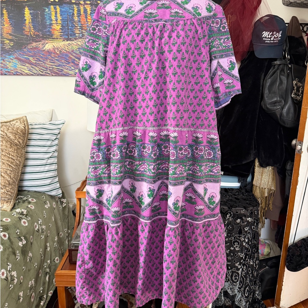 100% Cotton Purple Floral Maxi Dress